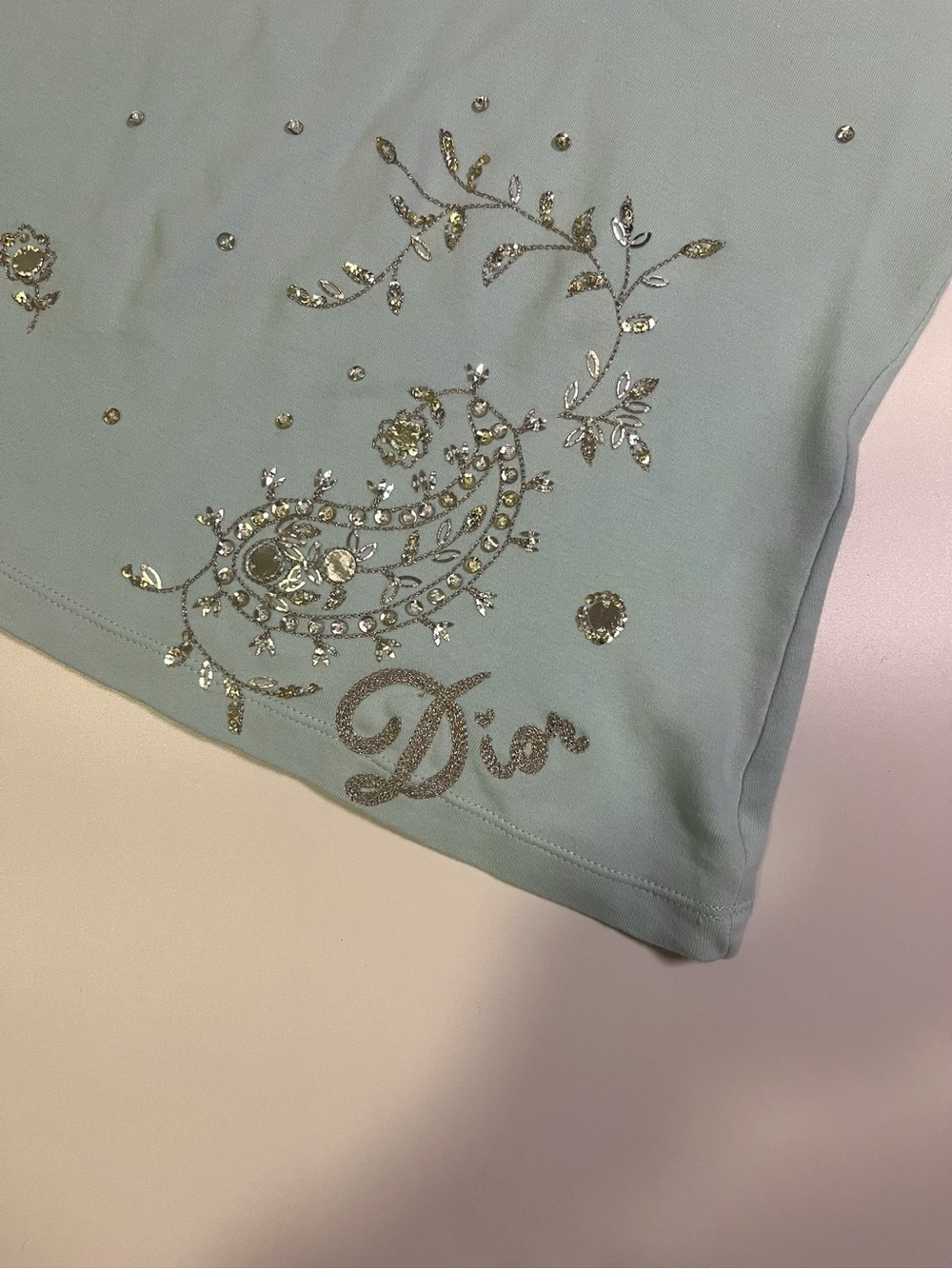 vintage christian dior teal blue embroidered beaded paisley tank - Picture 5 of 6